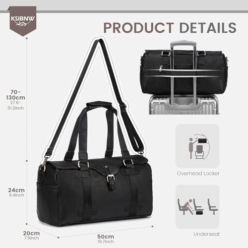 KSIBNW Travel Duffle Bag for Women and Men, 32L Leather Carry on Large Waterproof Overnight Weekender Lightweight Duffle Shoulder Bag for Sports Gym Business Hospital Trips, Brown4