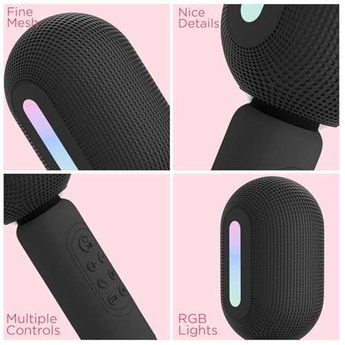 Image of Wireless Bluetooth Karaoke Mic with 5W Speaker,Upto 3-Hour Playtime, Dynamic RGB Lights, Music Recording, Duet Singing, Mini Karaoke Machine for Car Travel, Fast Charging (Black)