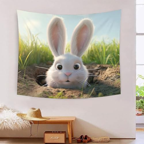Tapisserie lapin 3D effet visuel pour salon chaleureux et drap de plage