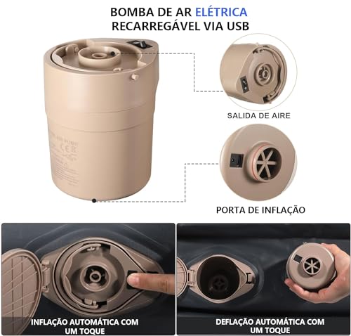 Colchão de ar Queen 2,05 * 1,55M com Bomba de ar Elétrica Recarregável Embutida, Design Hermético co