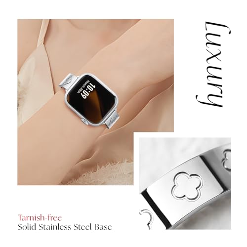 Missair Compatible with Apple Watch Band 38mm 40mm 41mm 42mm 44mm 45mm 46mm 49mm, Four Leaf Lucky Bracelet Women Dressy Stainless Steel Metal Clover Strap for iWatch Series 10 9 8 7 6 5 4 3 SE Ultra by Missair - Used condition - Image 4
