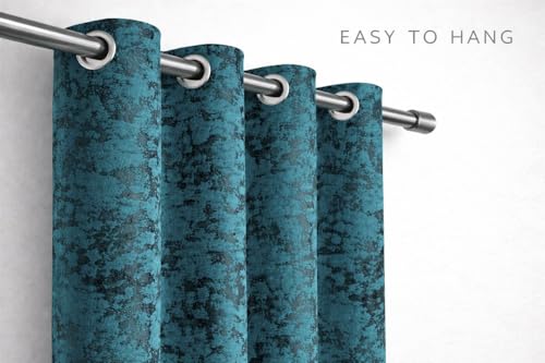 Image of Velvet 7 Feet Blackout Curtain Panels, 70% Light-Blocking Heavy Thermal Insulated Drapes Set of 1 (213 * 121cm, Aqua)