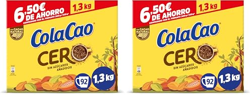ColaCao Cero, Cacao Soluble sin Azúcares Añadidos, 1,3 kg, 92 Raciones (Paquete de 2)