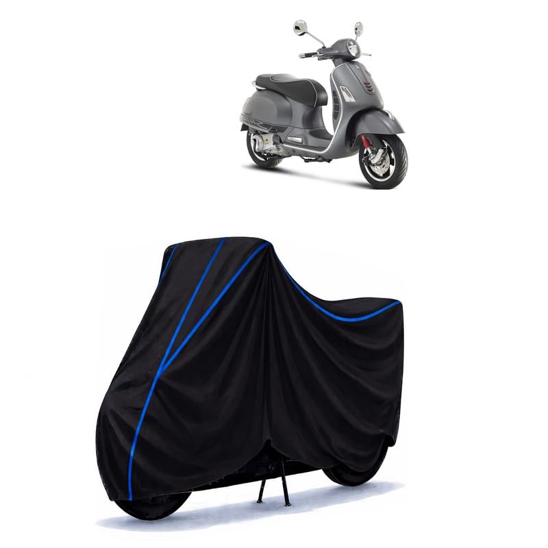 Image of Scooty Cover Water Resistant for GTS Super 300 BS6 | Universal Scooter & Bike Cover | Heavy Duty UV Dust, Rain & Scratch Protection | Elastic Fit All Weather Indoor Outdoor | Black with Blue Piping