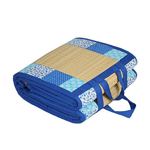 Image of CRAFT OF INDIA - Foldable korai Grass chatai 3X6 ft, Blue Cotton New with 15MM Soft Foam Hand Made (Blue Cotton New)