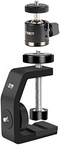 UTEBIT C Clamp with Tripod Head Adjustable Camera Clamp Mount Set for Desktop 360 Degree Swivel Mini Ball Head with Hot Shoe and 1/4 Screw Compatible with Canon Nikon DSLR Monitor