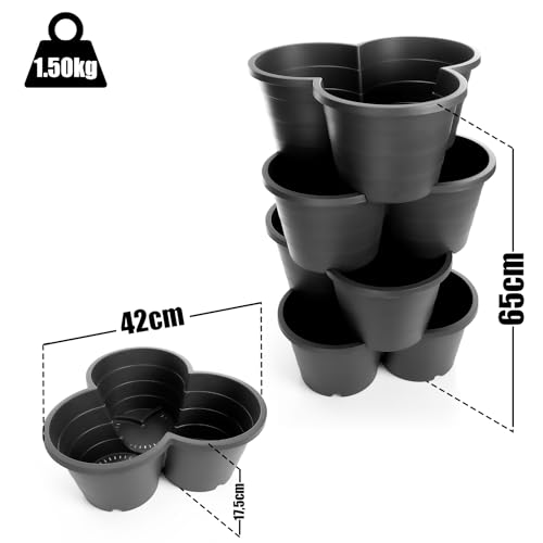 BigDean 4er Set Pflanzturm ideal für Erdbeeren, Kartoffeln & Kräuter – Kartoffelturm stapelbar in Anthrazit – Erdbeerturm aus wetterfestem Kunststoff & Made in Europe