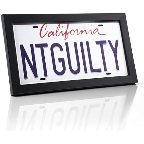 Feekoon License Plate Wall Frame, 13.7" x 7.4" Modern Black Display License Plate Cover with 98% UV Protection Acrylic, Imitation Wood Polystyrene License Frame Display Vehicle Tag with Hanger Cover