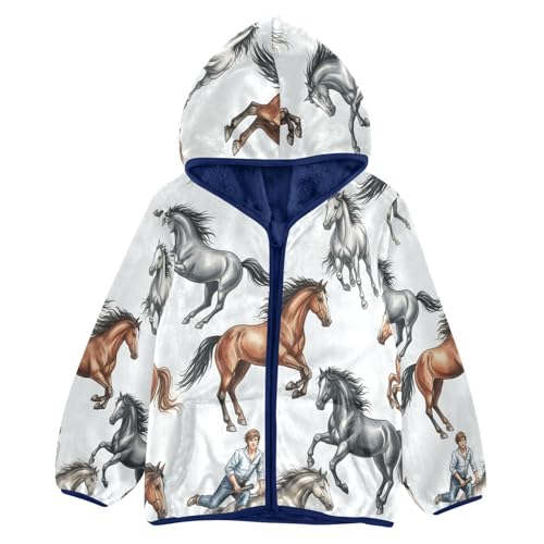 Horses Running in Pattern Toddler Fleece Jacket Girl Boys Hooded Fleece Jacket Coat Warm Outwear Zip-up 3-10T