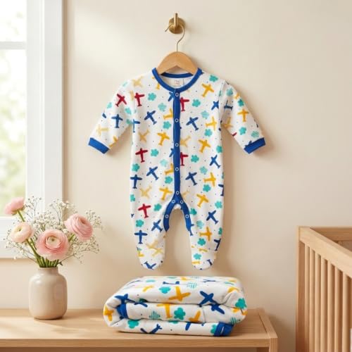 Image of TinyLane - Curated for you! Newborn Baby Gift Set, 100% Cotton, Rompers and Double Layer Blanket, New Born Baby Clothes 0-6 Months