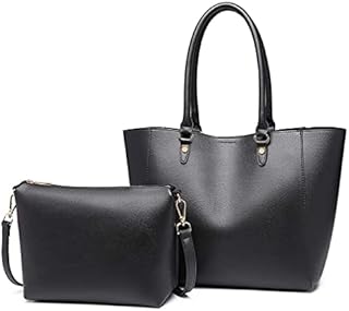 Miss Lulu Women Fashion Handbags PU Leather Top Handle Tote Bag Shoulder Satchel Bag 2pcs Set (Black)