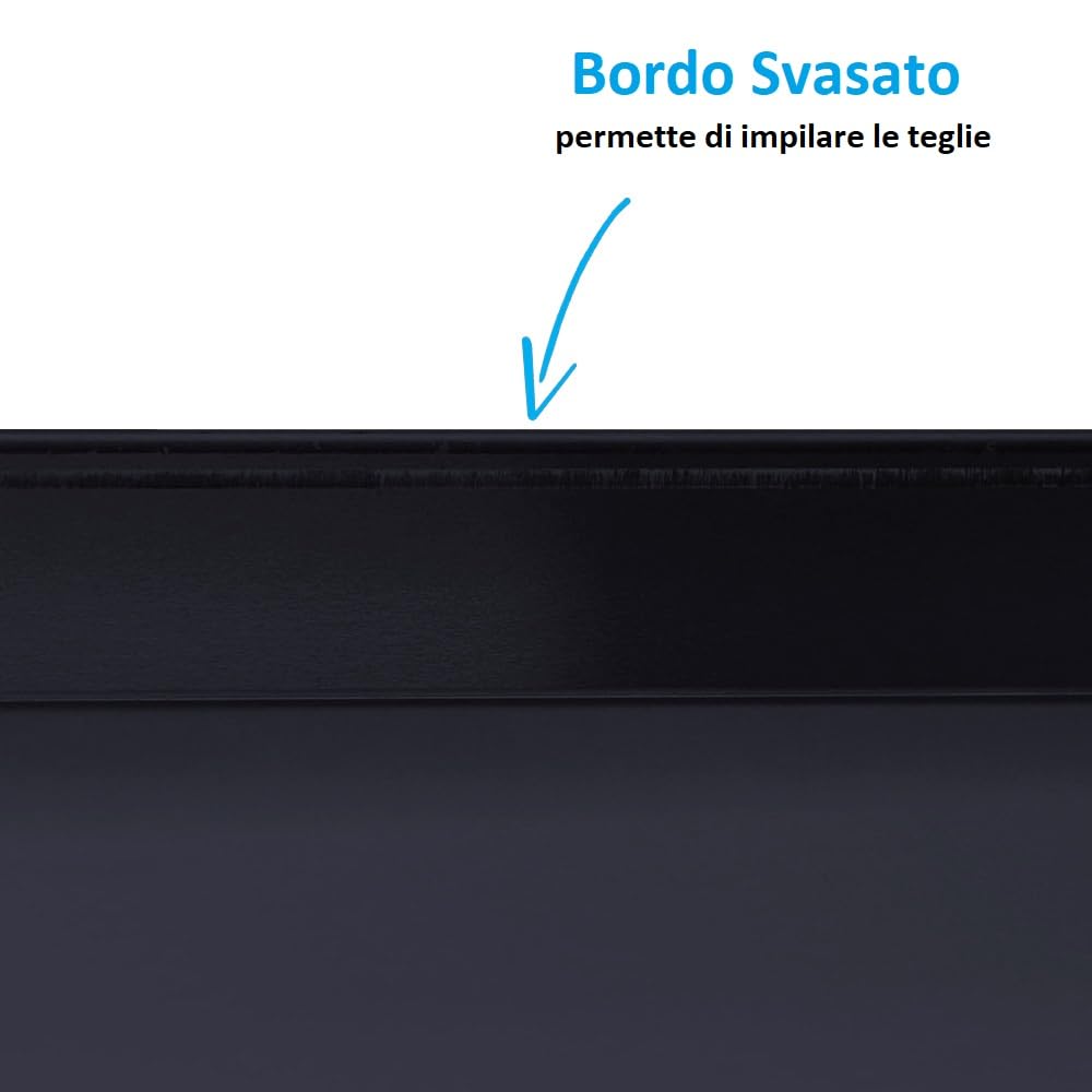 Paluplus 3 Teglie Rettangolari da Forno in Lamiera Blu, Misura 30x40, Placca con orlo alto 3 cm Svasato, Teglia professionale per Pizza, Focaccia, Biscotti, Pane, Made in Italy -3003F