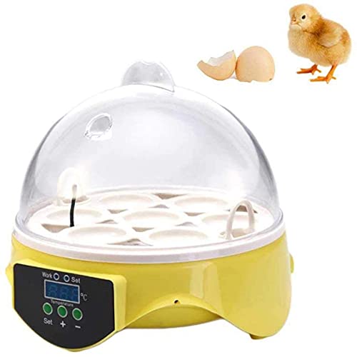 7 Eggs Mini Digital Incubator Automatic, Egg Incubato, Clear General Purpose for Incubators for Hatching Chicken Duck Quails Turkey Birds,Yellow