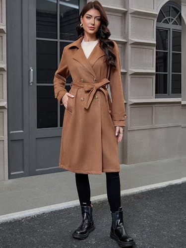 Women's Winter Faux Suede Long Trench Coat Casual Double-Breasted Notch Lapel Overcoat Outerwear3