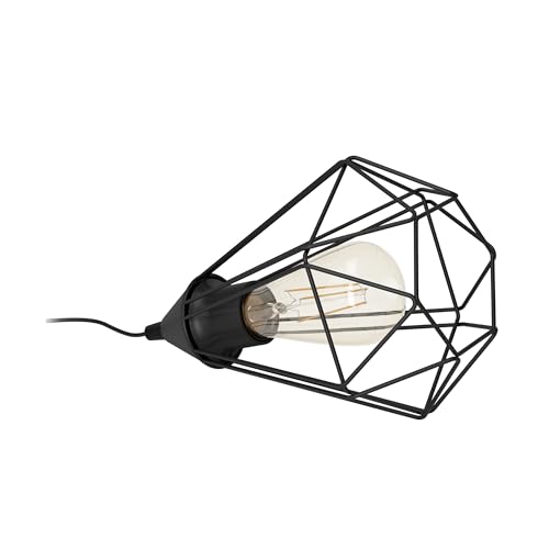 Eglo Lampe de table TARBES, lampe à poser vintage à flamme au look rétro, lampe de chevet en acier et en tissu, couleur : noir, douille : E27, interrupteur...
