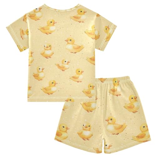ALAZA Yellow Duck Cartoon Pajamas Set Short Sleeve Cotton Sleepwear Summer Pjs 2 Piece 5-14Y2