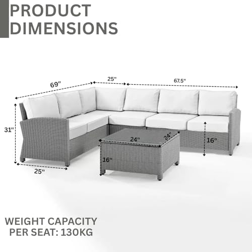 Image of DEVOKO 3 PCS Outdoor Wicker Rattan Furniture Set Cushioned Sectional Sofa,Corner Sofa with Center Table for Garden, Park, Porch, Poolside, Backyard (Silver & White)