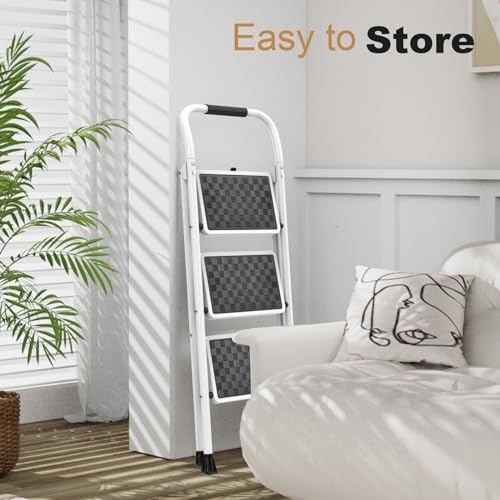 HBTower 3 Step Ladder,3 Step Stool for Adults Folding Step Stool with Cushioned Handle with Wide Anti-Slip Pedal Ergonomic Design - Image 5