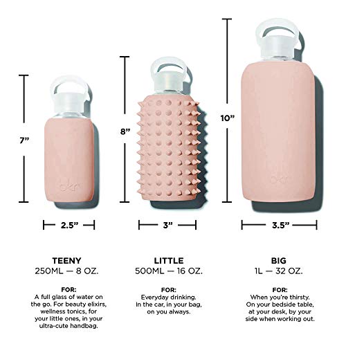 Bkr Little Spiked Teddy - 16Oz/500Ml - Glass Water Bottle - Opaque Blushed Light Chocolate Milk - Dishwasher Safe - Removable Silicone Sleeve - Bpa Free #TOP4