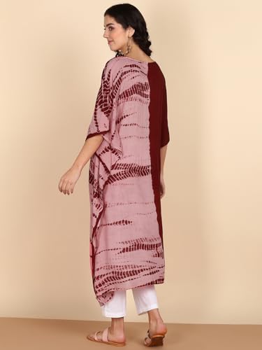 Image of Maaesa Women Handcrafted Tie & Dye Rayon Crepe Kaftan Dress | Casual Wear | Flowy Kaftan Style | Lightweight & Breathable Fabric