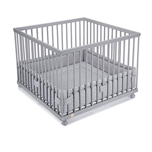 FabiMax Baby Laufgitter 100x100 Grau lackiert, stufenlos höhenverstellbar,...