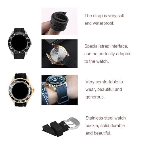 Correa de goma 23mm Citizen E168 BN0085 resistente y duradera para reloj negro 6