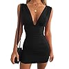GOBLES Women's Sexy Bodycon Sleeveless Ruched Party Mini Cocktail Dress Black