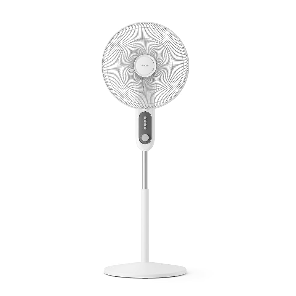PHILIPS Ventilateur sur pied Série 1000 - Puissant et silencieux, 38 dB, Hauteur réglable, Inclinable et rotatif, Minuterie, Blanc (CX1220/00)