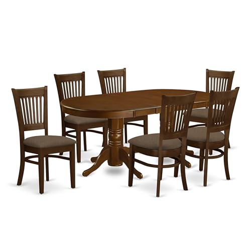 East West Furniture VANC7-ESP-C 7 Piece Kitchen Table & Chairs Set Consist of an Oval Dining Room Table with Butterfly Leaf and 6 Linen Fabric Upholstered Chairs, 40x76 Inch, Espresso