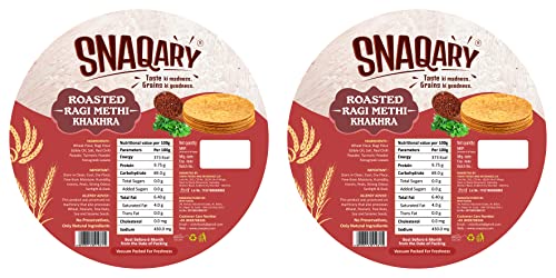 Image of Snaqary Roasted Ragi Methi Khakhra - Pack of 2 (200g each) | Wholesome Millet Delight | 100% Natural, Healthy, and Delicious Gujarati Snacks for guilt-free indulgence