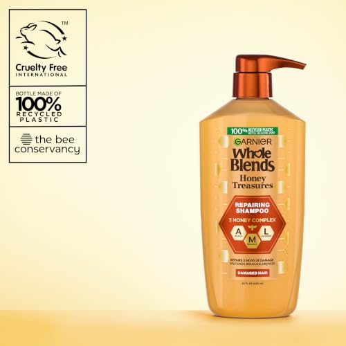 Garnier Whole Blends Honey Treasures Repairing Shampoo, Hair Repair Formula for Dry, Damaged Hair with Acacia, Manuka, and Lavender Honeys, 28 Fl Oz (Packaging May Vary) - image 9