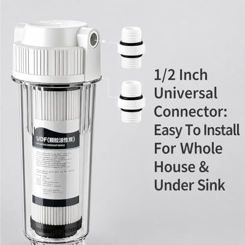 Filtre transparent 10in contre odeurs et impuretés d'eau avec charbon UDF ports 1/2 - 6