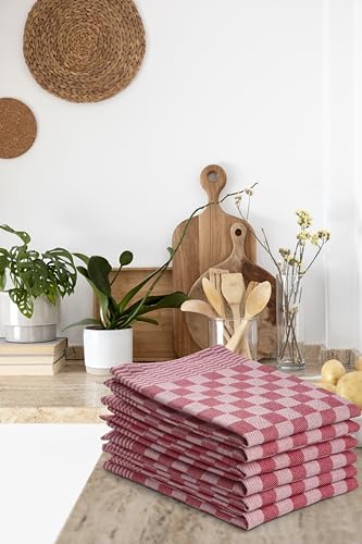 DoubleDry 12er Set Geschirrtücher Baumwolle 50x70 cm – Küchenhandtücher & Küchentücher Baumwolle – Hochwertige Geschirrhandtücher – Oeko-Tex Zertifiziert – Küchentuch(Rot) – Bild 5