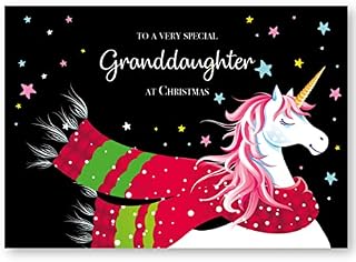 Absolutely Yours Granddaughter Christmas Card. Winter Unicorn Design. 172 x 122mm Card with Verse Inside and White Envelope. Ecofriendly and UK made