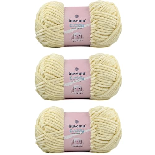 Image of Cuddly Velvet Chenille Yarn, Super Soft Fluffy Bulky for Knitting Crocheting Blanket Amigurumi, Durable for Shedding, 100 Gram (3.53 Ounces) 109 Yards (100 Meters) (Baby Yellow) (3 Skeins)