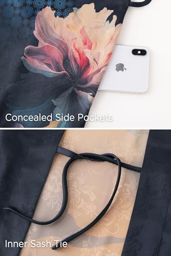 Image of PRODESIGN Kimono Robe for Women - Long Satin Sleepwear Silky Kimono Cover-Up Nightgown Japanese Bathrobe Loungewear Blouse