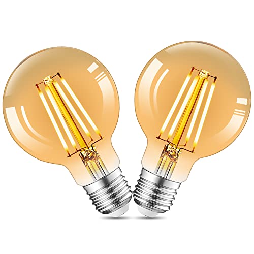 E27 Led Vintage Glühbirne,2pcs Bombilla LED E27 Bombillas Estilo vintage 4W Bombilla Ambar Cálido Bombillas Lámpara Bombillas Decorativas de Filamento para el Hogar Cafe Bar Navidad Restaurante Cover