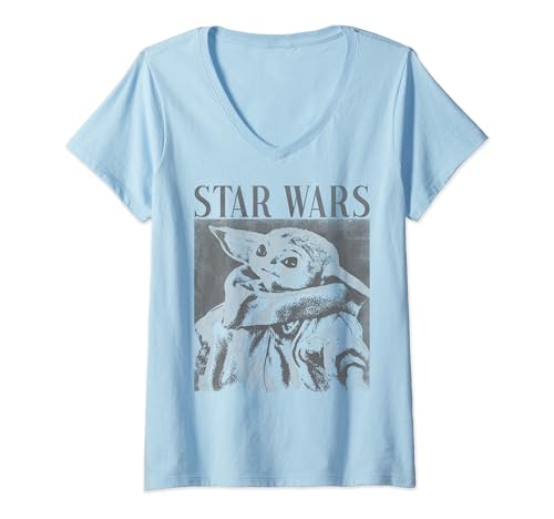 T-shirt Star Wars femme col V coton graphique portrait The Child grey