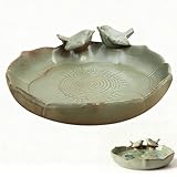 ZHIYUEJING Green Ceramic Bird Bath Bowl - 9.45-Inch Ceramic...