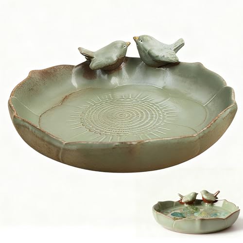 ZHIYUEJING Green Ceramic Bird Bath