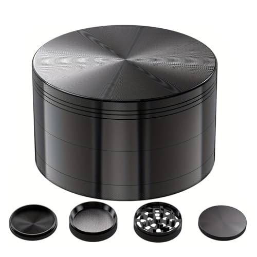 2.5' Aluminum Spice Grinder, 3-Piece 4-Parts Grinder with Top Storage & Short Teeth, Kitchen Essential Spice & Herb Grinder (Black)