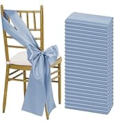 LOKUME 50 PCS Satin Chair Sashes Bows, Dusty Blue Chair Ribbon Ties Back Sash Bow Chair Decorativ...