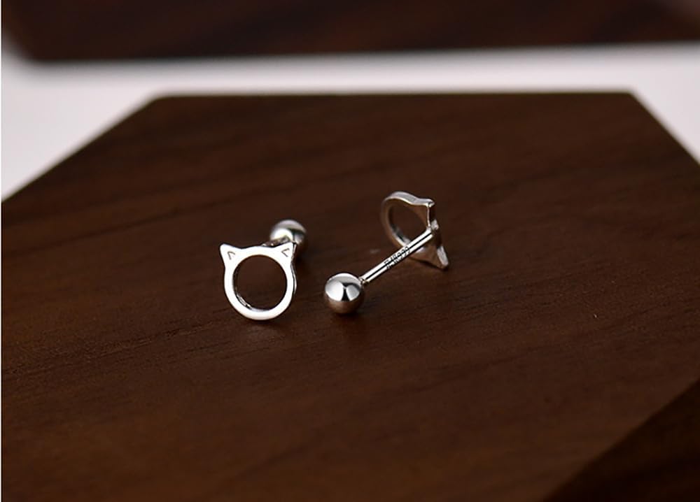 Cute Cat Kitten Tiny Small Stud Earrings for Women Cartilage 925 Sterling Silver Animal Pet Tragus Screw Back Ball Sleeper Barbell Studs Earring Lovely Hypoallergenic Christmas Jewelry Birthday Gifts 20G - Image 6