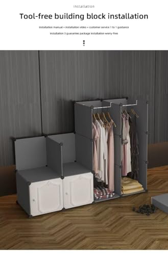 Image of 8 Door Kids Cartoon Wardrobe Storage Cabinet - DIY Modular Clothes Organizer with Hanging Cartoon Design Wardrobe with Multi for Bedroom, Living Room,Entryway