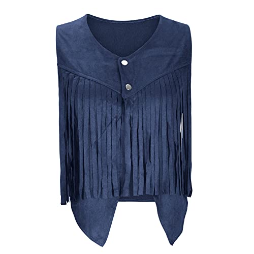 Womens Vintage Western Fringe Vest Tops Classic 70s Cowboy Solid Mini Shirt Sleeveless Tassels Short Cardigan Jackets4