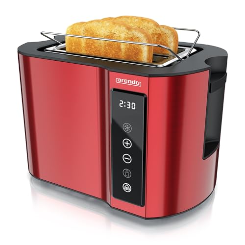 Arendo - Touch Toaster 2 Scheiben Edelstahl - Touchpanel - digital Display Restzeitanzeige - 800 W – Doppelwandgehäuse – mit Brötchenaufsatz – 7 Bräunungsgrade – Brotscheibenzentrierung - Rot