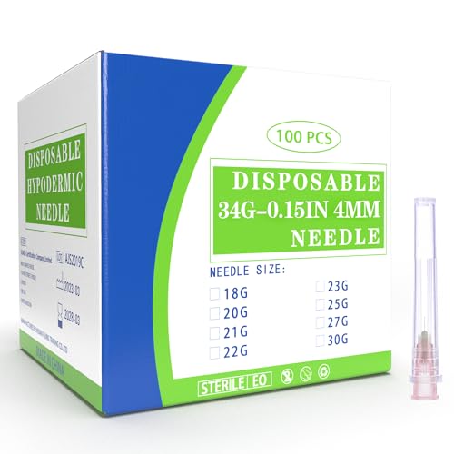 100 Pack 34 Ga 4mm Disposable Needles with Caps for Scientific and Industrial Dispensing Individually Wrapped
