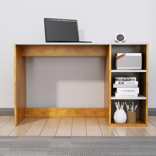 Image of Bniture Wooden Study Table for Home with Bottom Storage | Engineered Wood Study Table with Book Shelf | Multi Purpose Computer Desk for Writing | Laptop Table for Office | Giant Wood & Frosty White