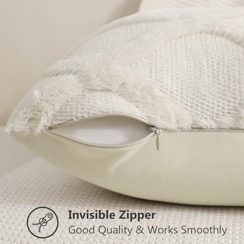 decorUhome Throw Pillow Covers 26x26 Inch Set of 2, Soft Plush Faux Fur Wool Beige Couch Pillow Covers, Decorative Neutral Pillow Cases for Bed Sofa Living Room Home Decor