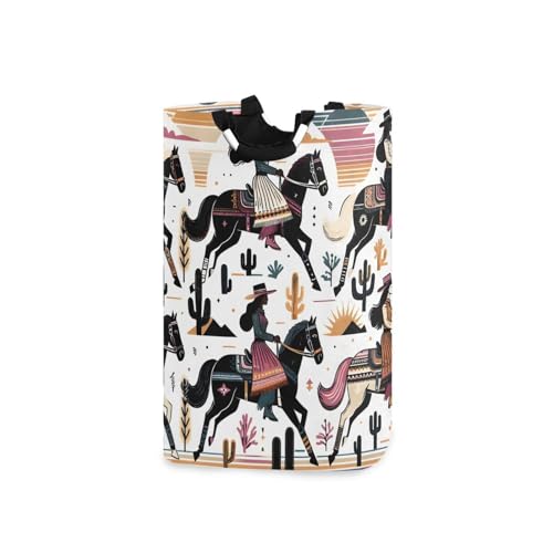 Jihqo Laundry Hamper Basket Cowgirls Collapsible Nursery Storage Bin Waterproof Clothing Baskets for Home Bedroom Bathroom Washing Room